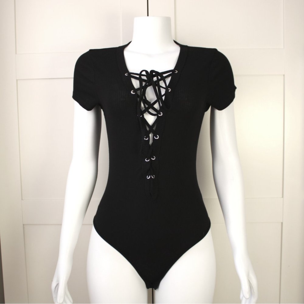 Goth Punk Rock Black Lace Up Body Suit